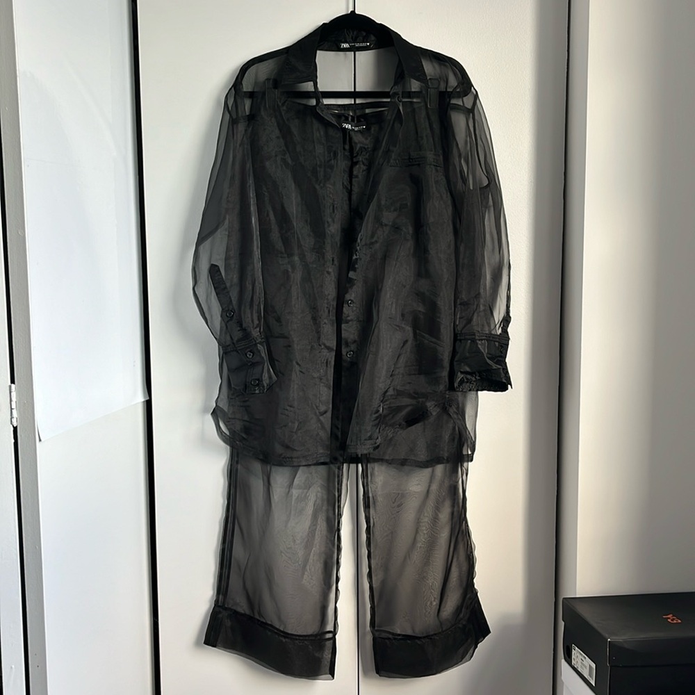 Zara Sheer Organza Suit Set - M, Black